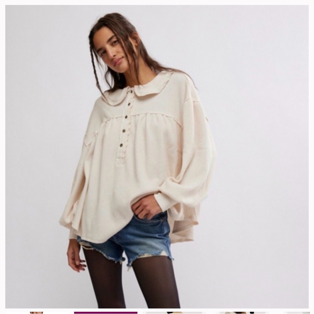 Free people queen of hearts waffle thermal long sleeve top
